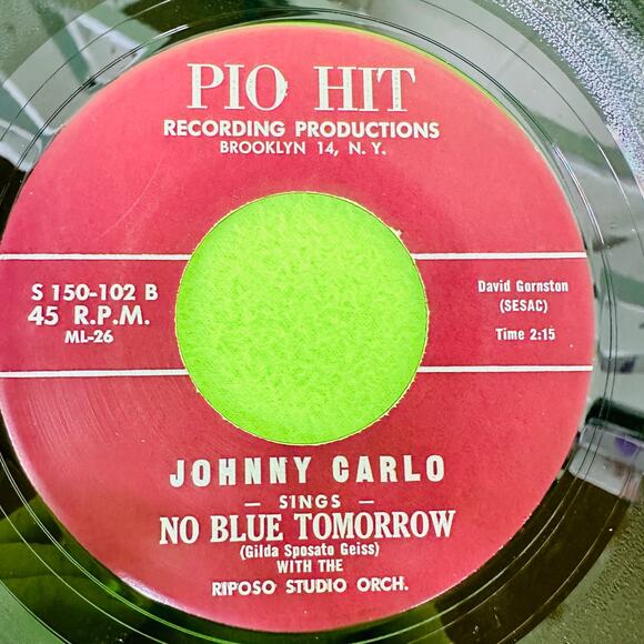 JOHNNY CARLO SINGS No Blue Tomorrow / Hasta La Vista PIO HIT 45rpm Vinyl Record‎ - Picture 1 of 6